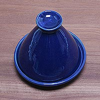 Mini tagine de cerámica, 'Blue Francis' - Mini Tagine de cerámica azul real hecho a mano de Bali