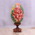 Wood statuette, 'Jepun Blooms' (15 cm) - Yellow and Pink Frangipani Flower Wood Egg Statuette (15 cm)