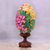 Holzstatuette „Jepun Blooms“ (15 cm) - Ei-Statuette aus Holz mit gelber und rosa Frangipani-Blume (15 cm)