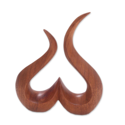 Wood sculpture, 'Growing Heart' - Hand-Carved Suar Wood Abstract Growing Heart Sculpture