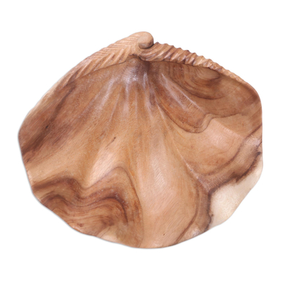 Wood catchall, 'Clam Shell' - Suar Wood Clam Shell Catchall from Bali
