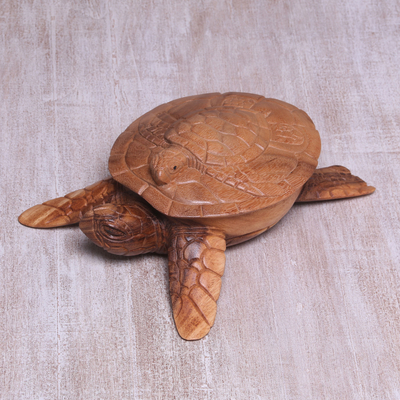 Dekorative Holzkiste – Handgeschnitzte dekorative Suar-Holzkiste in Schildkrötenform aus Bali