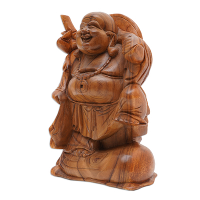 Holzskulptur - Handgeschnitzte Buddha-Skulptur aus Suar-Holz aus Bali