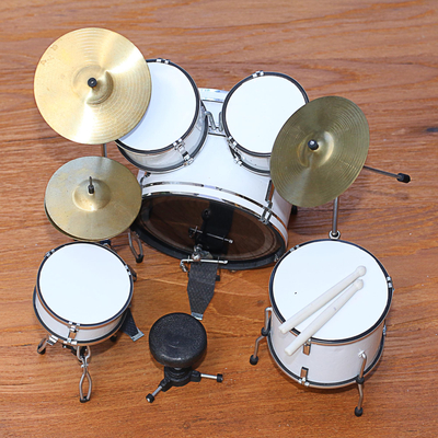 Wood miniature drum set, 'Pure Rhythm' - Wood Miniature Drum Set in White from Java