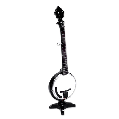 Banjo decorativo en miniatura. - Figura de banjo en miniatura de caoba decorativa hecha a mano