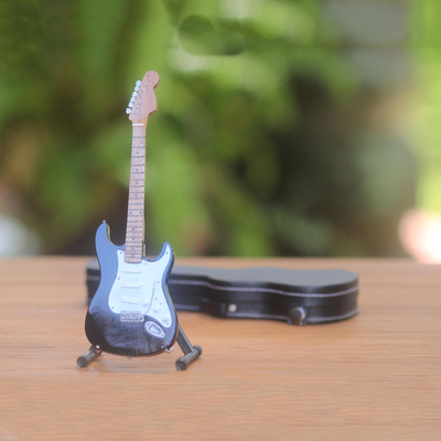 Wood decorative miniature guitar, 'Electric Guitar' - Mahogany Decorative Miniature Electric Guitar Figurine