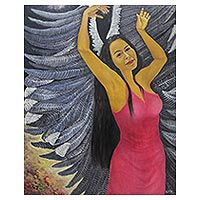 'Grey Angel' (2017) - Signed Painting of a Female Angel (2017) from Indonesia
