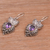 Amethyst dangle earrings, 'Owl Teardrops' - Amethyst and Sterling Silver Owl Earrings from Java