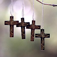Mahogany wood ornaments, Jubilant Cross (set of 4)