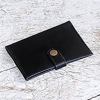 Leather passport wallet, 'Gringsing Getaway in Black' - Fair Trade Handcrafted Black Leather Passport Holder