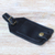 Leather luggage tag, 'Bali Cepuk in Black' - Handcrafted Black Leather Bali Cepuk Travel Luggage Tag