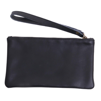 Black Leather Wristlet with Cepuk Interior and Pocket
