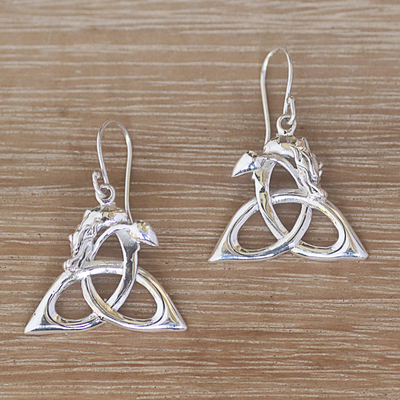 Ohrhänger aus Sterlingsilber - Bali-Ohrringe aus Sterlingsilber mit keltischem Dreifaltigkeitsknoten und Drachen