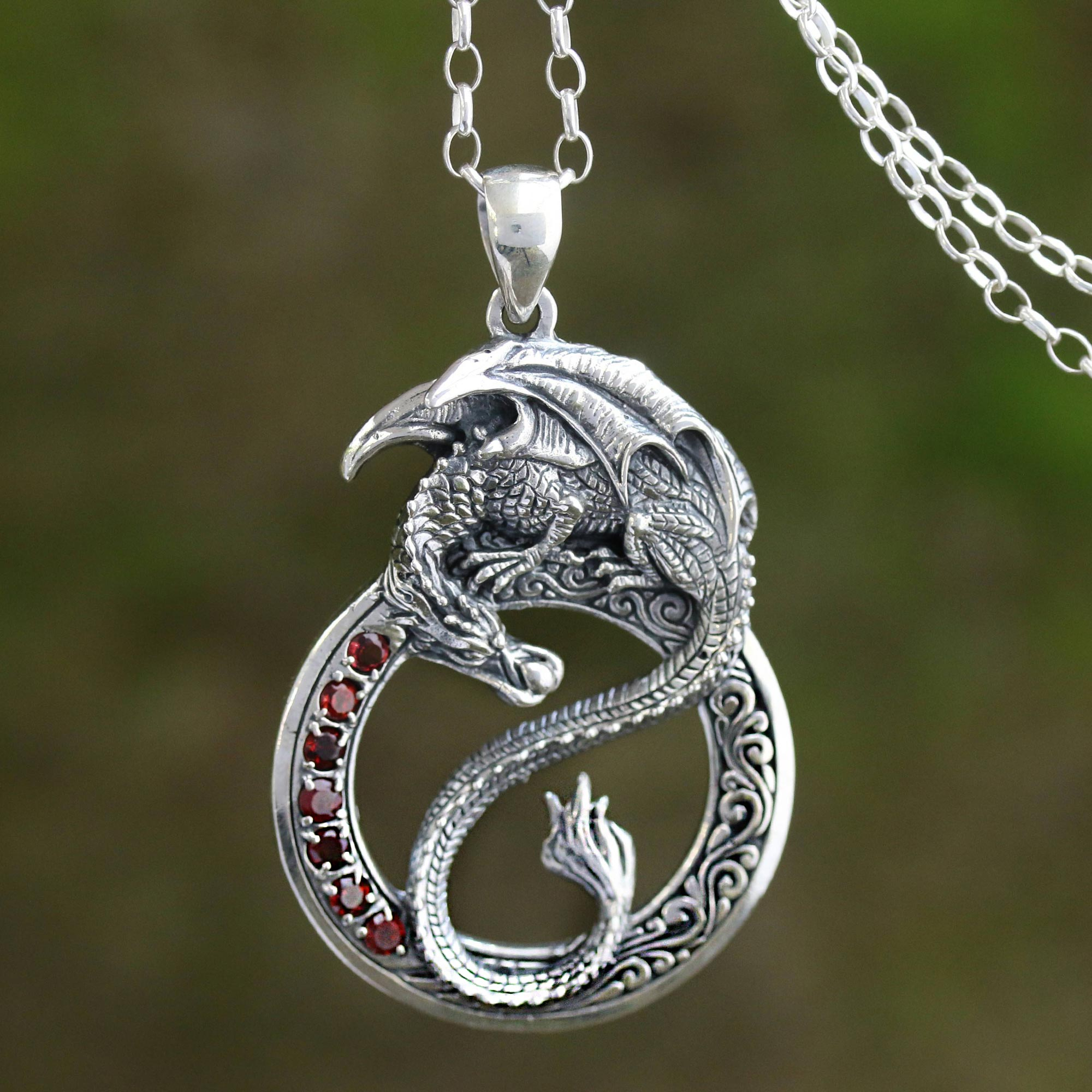 White Dragon Pendant Dangle Charm Sterling Silver