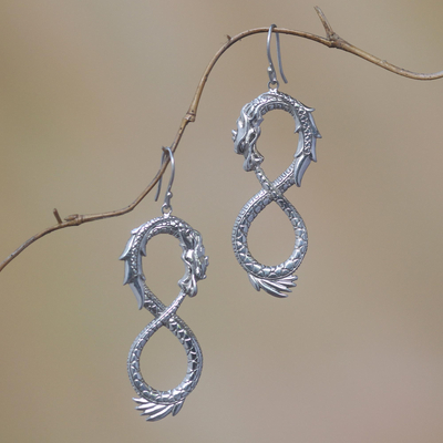 Sterling silver dangle earrings, Infinite Dragon