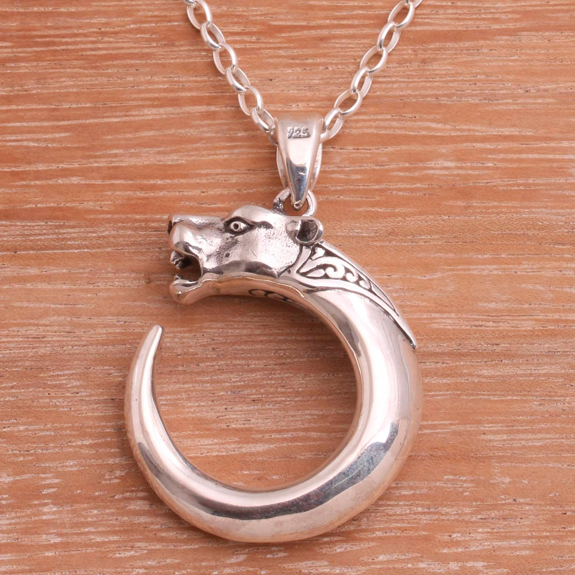 Sterling Silver Men's Roaring Tiger Small Large Size Pendant Necklace Medium 