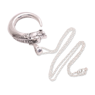 Sterling silver pendant necklace, 'Tiger Hooks' - Fair Trade Sterling Silver Tiger Theme Pendant Necklace