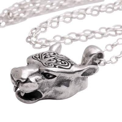 Sterling silver pendant necklace, 'Magnificent Panther' - Handmade Sterling Silver Panther Pendant Necklace