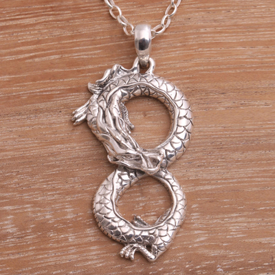 Sterling silver pendant necklace, 'Infinity Dragon' - Sterling Silver Dragon Pendant Necklace from Bali