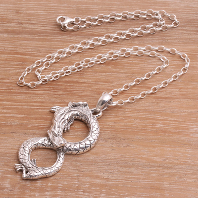 Sterling silver pendant necklace, 'Infinity Dragon' - Sterling Silver Dragon Pendant Necklace from Bali