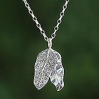 Sterling silver pendant necklace, 'Banana Canopy' - Sterling Silver Banana Leaf Pendant Necklace from Bali
