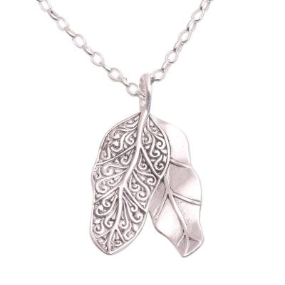 Sterling silver pendant necklace, 'Banana Canopy' - Sterling Silver Banana Leaf Pendant Necklace from Bali