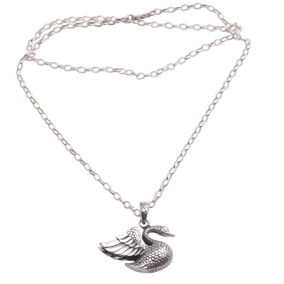 Sterling silver pendant necklace, 'Swan Lake' - Sterling Silver Swan Pendant Necklace from Bali
