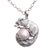 Cultured pearl pendant necklace, 'White Squirrel Orb' - White Cultured Pearl Squirrel Pendant Necklace from Bali (image 2d) thumbail