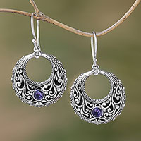 Amethyst dangle earrings, 'Violet Swirls' - Amethyst and Sterling Silver Dangle Earrings from Indonesia