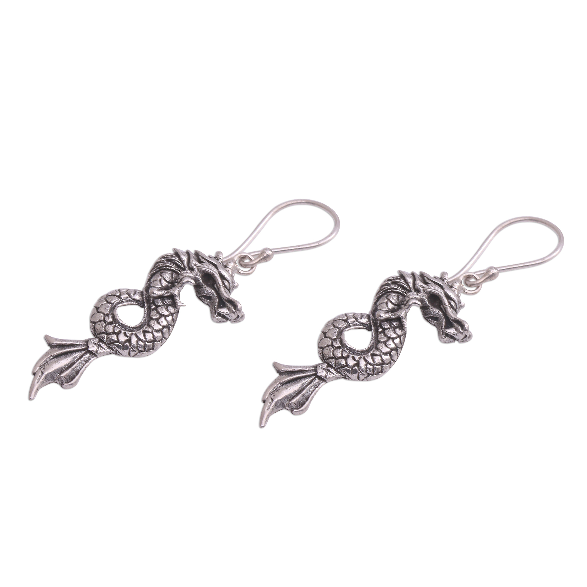 Handcrafted Sterling Silver Dragon Dangle Earrings - Dramatic Dragons ...