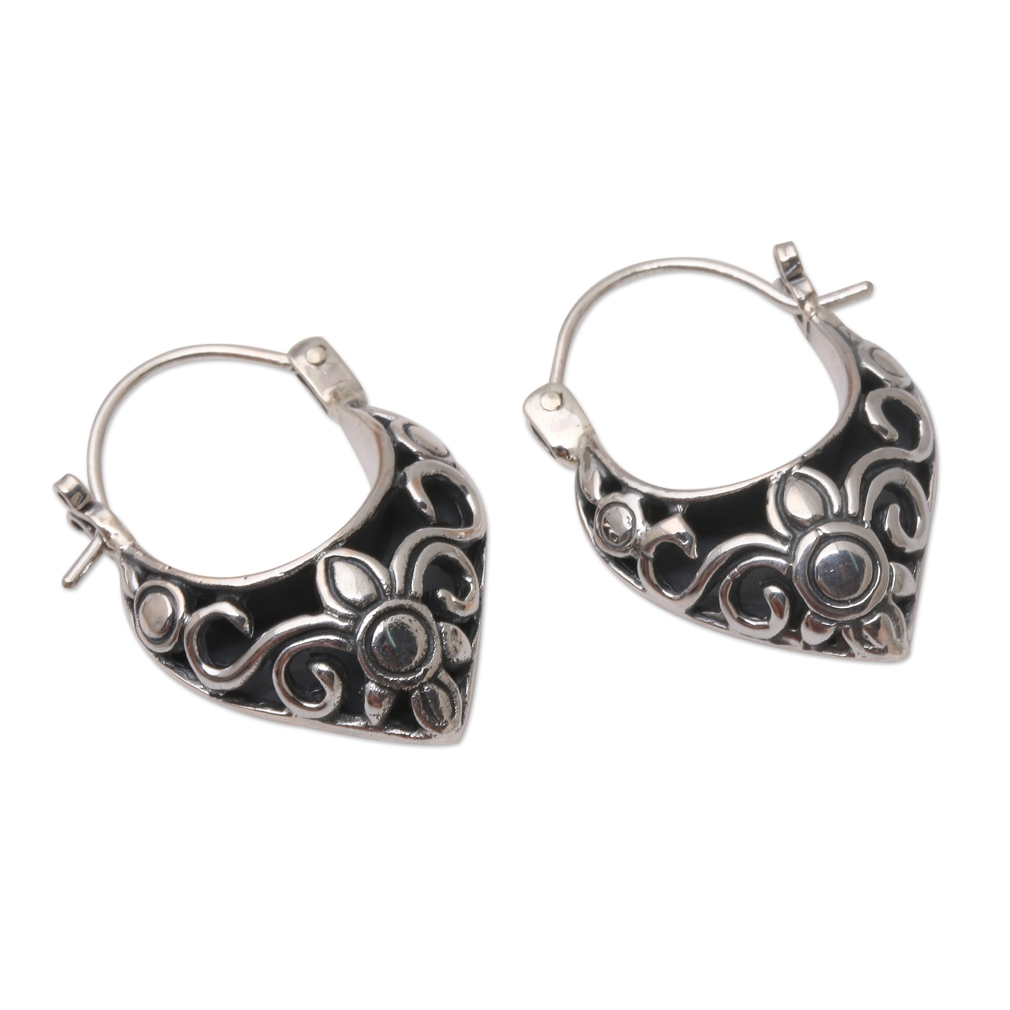 Handmade Sterling Silver Hoop Earrings from Bali Fine Blossoms NOVICA