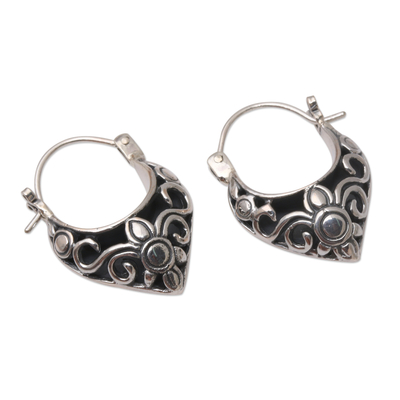 Sterling silver hoop earrings, 'Fine Blossoms' - Handmade Sterling Silver Hoop Earrings from Bali
