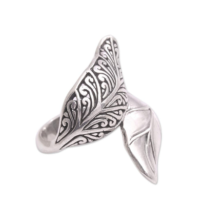 Sterling silver cocktail ring, 'Otherworldly Leaf' - Sterling Silver Leaf Cocktail Ring from Bali