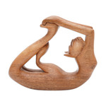 Wood sculpture, 'Dhanurasana Kitty' - Suar Wood Sculpture of a Cat in Dhanurasana Yoga Pose