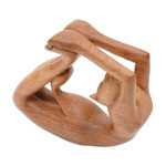 Wood sculpture, 'Dhanurasana Kitty' - Suar Wood Sculpture of a Cat in Dhanurasana Yoga Pose