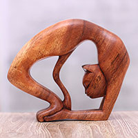 Wood sculpture, Setu Bandha Sirsasana Kitty
