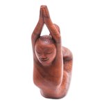 Wood sculpture, 'To the Sky Mermaid' - Suar Wood Sculpture of a Mermaid in a Yoga Pose from Bali