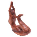 Wood sculpture, 'To the Sky Mermaid' - Suar Wood Sculpture of a Mermaid in a Yoga Pose from Bali