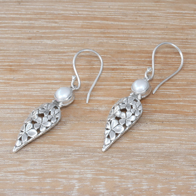 Floral Cultured Pearl Dangle Earrings Crafted in Bali - Jepun Blades ...