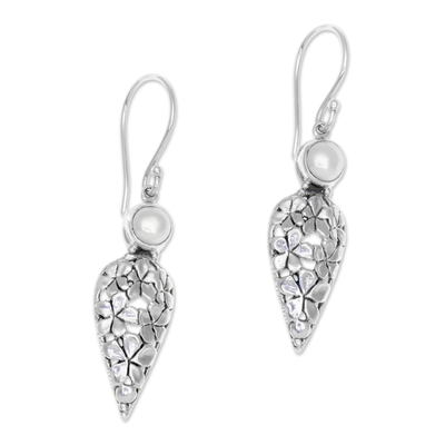 Cultured pearl dangle earrings, 'Jepun Blades' - Floral Cultured Pearl Dangle Earrings Crafted in Bali