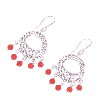 Carnelian chandelier earrings, 'Sunset Soul' - Carnelian Sterling Silver Chandelier Statement Earrings