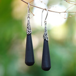 Sterling silver dangle earrings, 'Midnight Drops' - Sterling Silver Lava Stone Midnight Drops Dangle Earrings