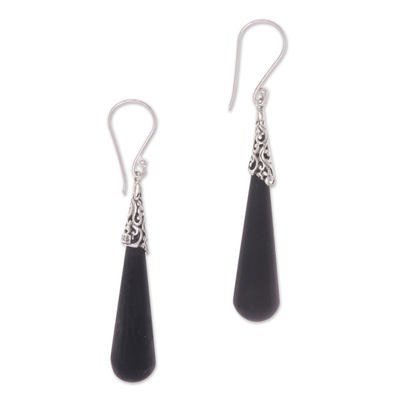 Sterling silver dangle earrings, 'Midnight Drops' - Sterling Silver Lava Stone Midnight Drops Dangle Earrings