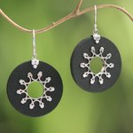 Sterling silver dangle earrings, 'Dark Sun' - Sterling Silver Lava Stone Dark Sun Black Dangle Earrings