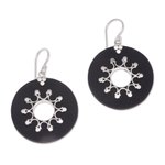 Sterling silver dangle earrings, 'Dark Sun' - Sterling Silver Lava Stone Dark Sun Black Dangle Earrings