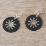 Sterling silver dangle earrings, 'Dark Sun' - Sterling Silver Lava Stone Dark Sun Black Dangle Earrings