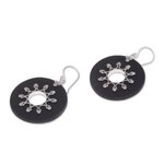 Sterling silver dangle earrings, 'Dark Sun' - Sterling Silver Lava Stone Dark Sun Black Dangle Earrings