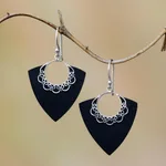 Sterling silver dangle earrings, 'Shooting Arrows' - Shooting Arrows Sterling Silver Lava Stone Dangle Earrings