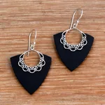 Sterling silver dangle earrings, 'Shooting Arrows' - Shooting Arrows Sterling Silver Lava Stone Dangle Earrings