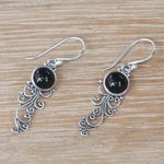Onyx dangle earrings, 'Malam Dance' - Handcrafted Onyx Sterling Silver Scrollwork Dangle Earrings
